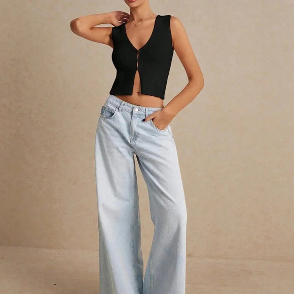 Tops - Black Casual Women's Solid Color Sleeveless Knit Top